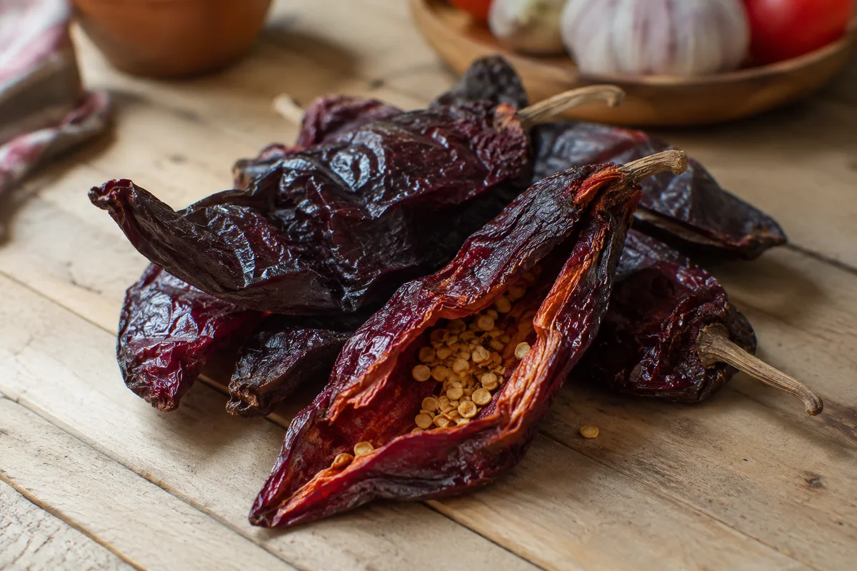Dried, deep-red ají panca chiles