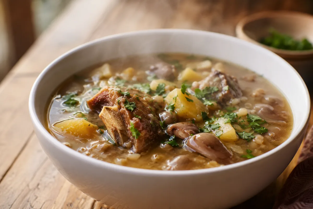 A bowl of chairo, thick lamb and chuño soup