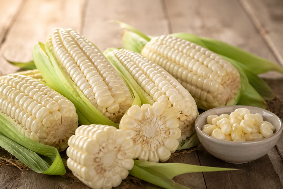Ears of choclo, large-kernel Peruvian corn