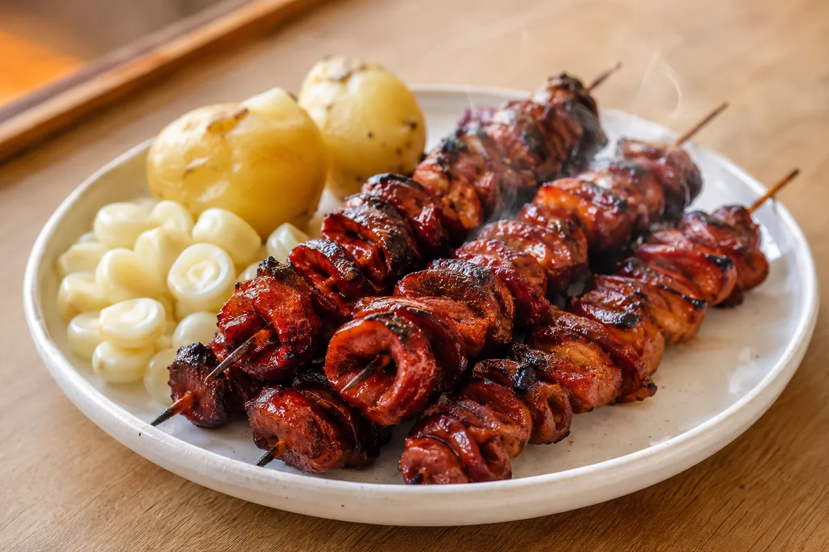 Choncholí, grilled beef intestine skewers