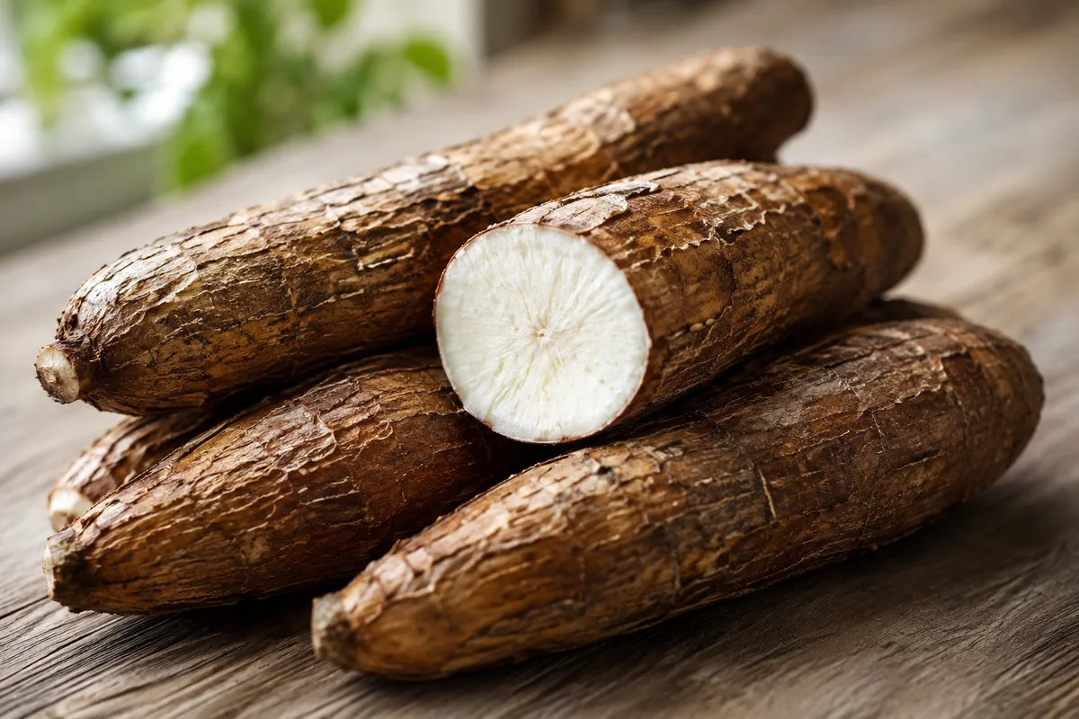 Peeled and cut yuca root, ready to cook